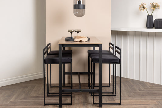 Barbord 120 x 60 Valnød + Barstol 2-pak Sort