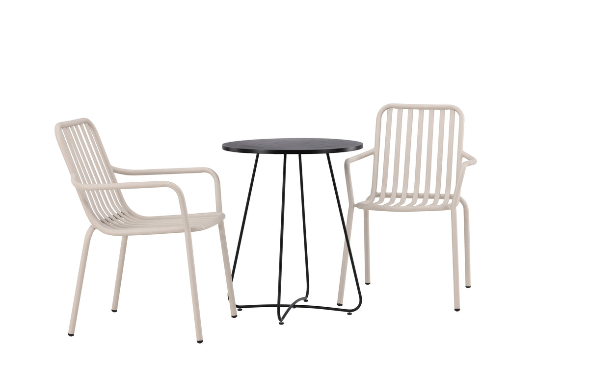 Peking & Bacong Spisebordsstole 2-pak Beige + Cafebord Ø60 Sort