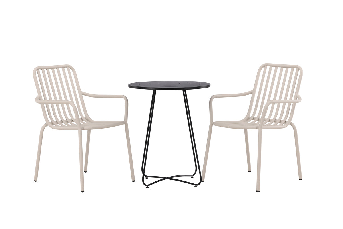 Peking & Bacong Spisebordsstole 2-pak Beige + Cafebord Ø60 Sort
