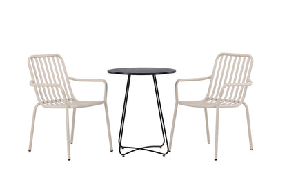 Peking & Bacong Spisebordsstole 2-pak Beige + Cafebord Ø60 Sort
