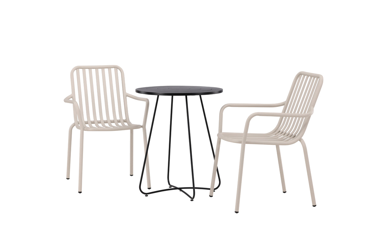 Peking & Bacong Spisebordsstole 2-pak Beige + Cafebord Ø60 Sort