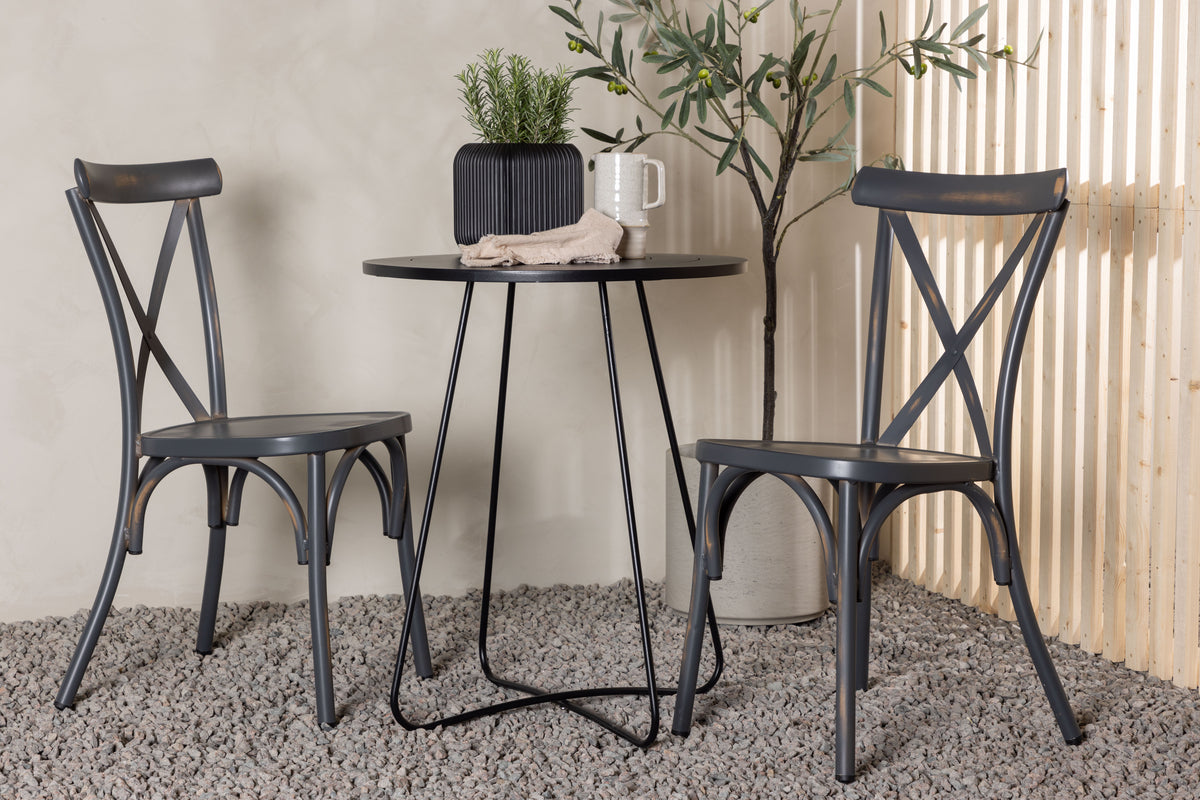 Spisebordsstol 2-pak Mørkegrå + Cafebord 60 Sort