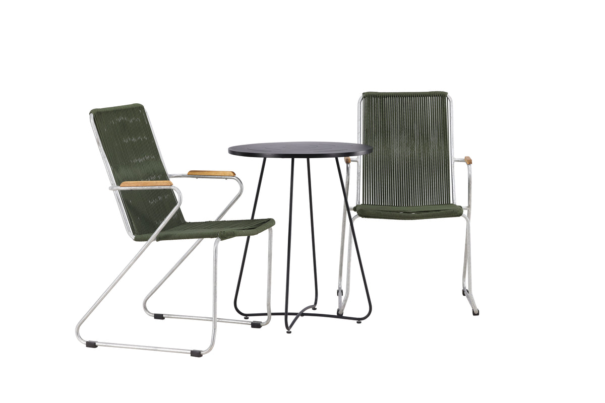 Cafébord 60 Sort + Spisebordsstol 2-pak Grøn