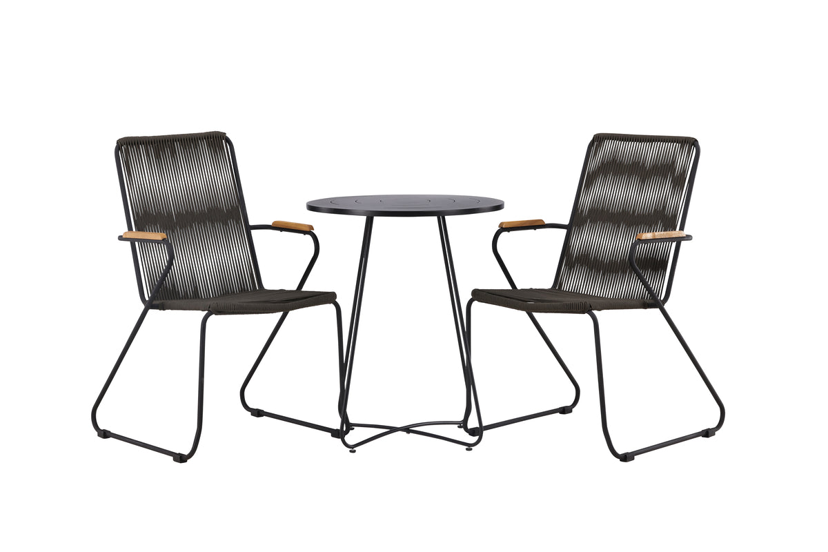 Bacong & Bois Cafebord ⌀60 Sort + Spisestole 2-pak Mørkegrå