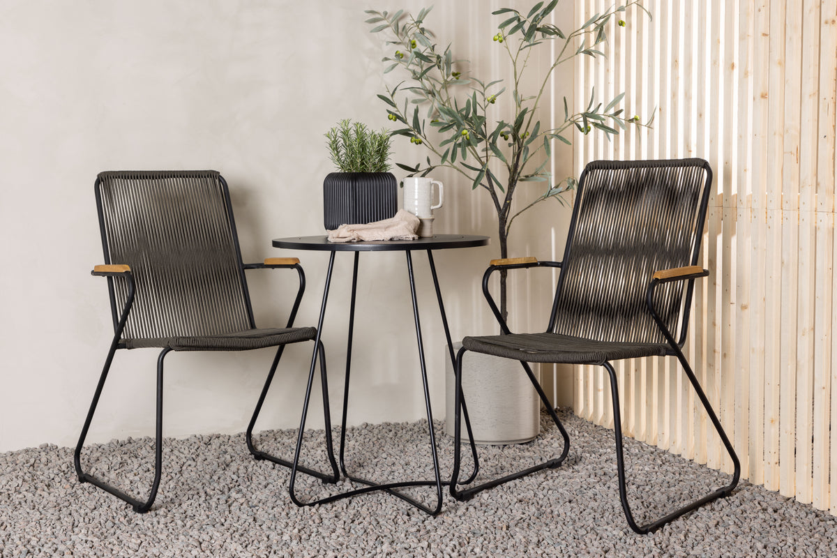 Bacong & Bois Cafebord ⌀60 Sort + Spisestole 2-pak Mørkegrå