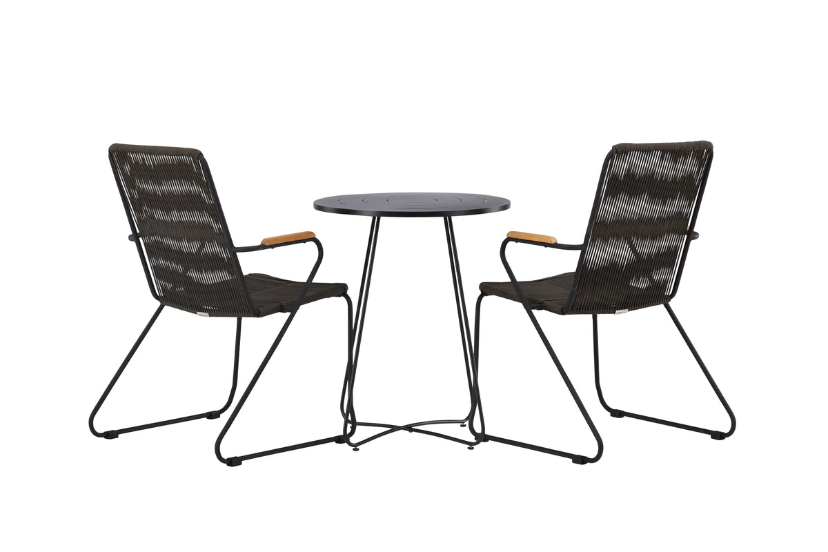 Bacong & Bois Cafebord ⌀60 Sort + Spisestole 2-pak Mørkegrå