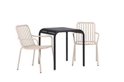 Cafébord 70 x 70 Sort + Spisebordsstol 2-pak Beige
