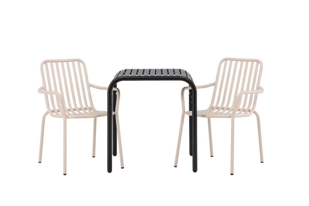 Cafébord 70 x 70 Sort + Spisebordsstol 2-pak Beige