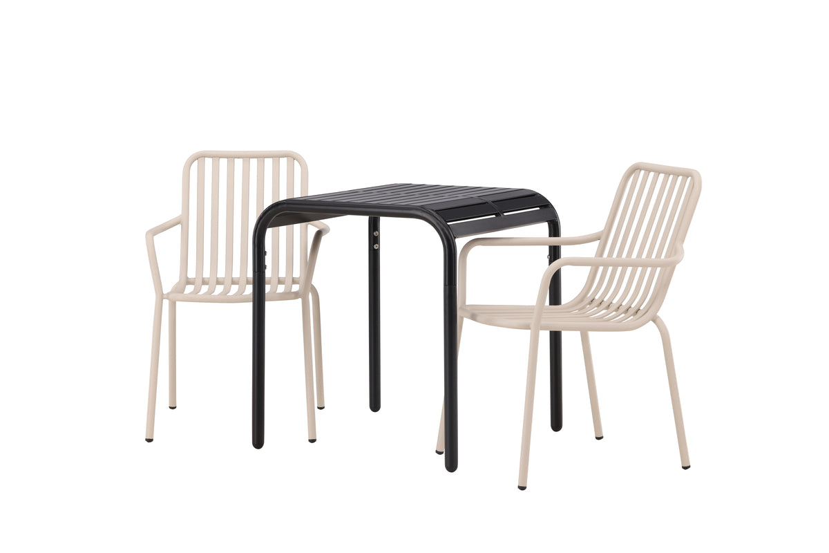 Cafébord 70 x 70 Sort + Spisebordsstol 2-pak Beige