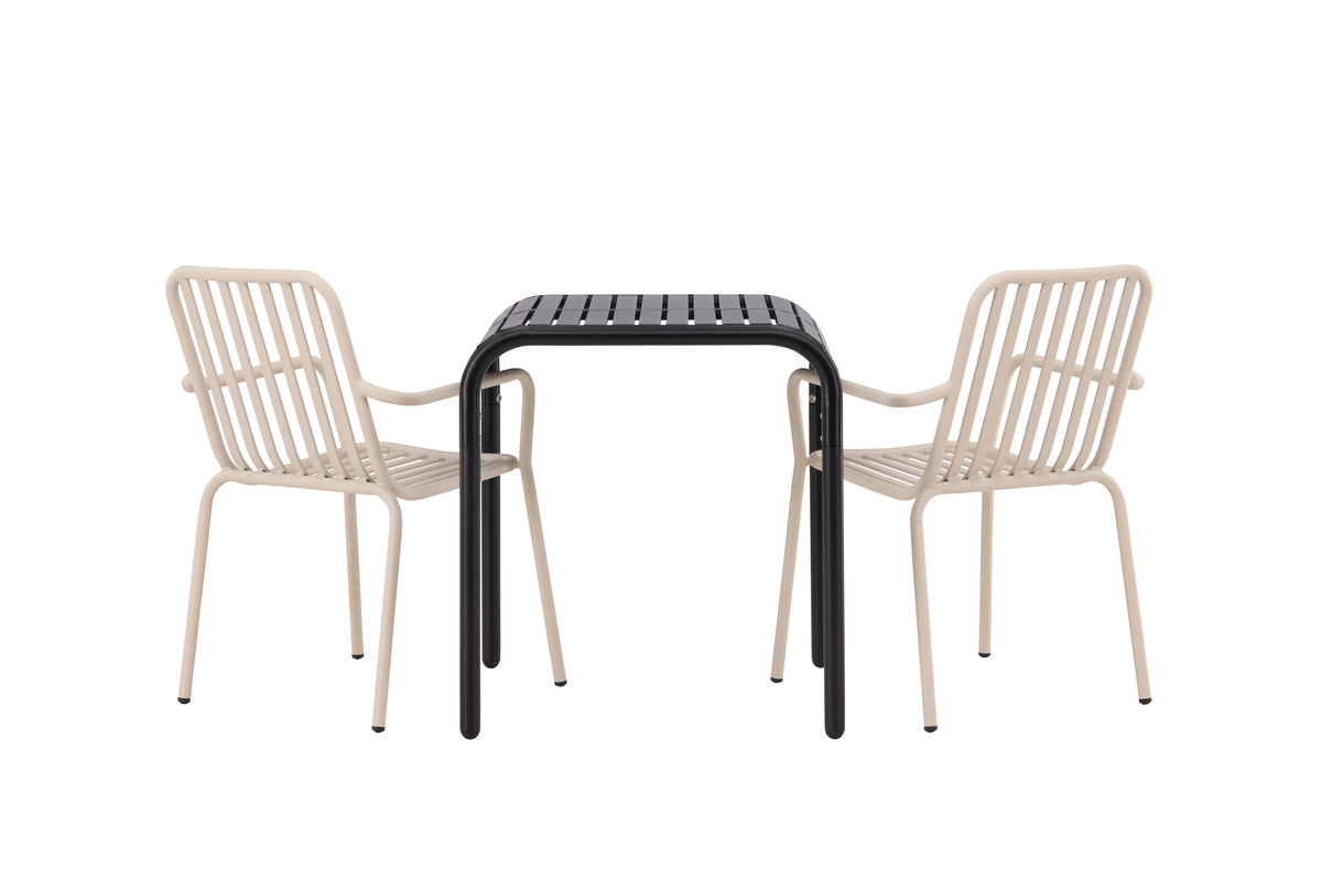 Cafébord 70 x 70 Sort + Spisebordsstol 2-pak Beige