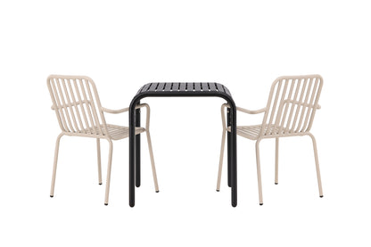 Cafébord 70 x 70 Sort + Spisebordsstol 2-pak Beige