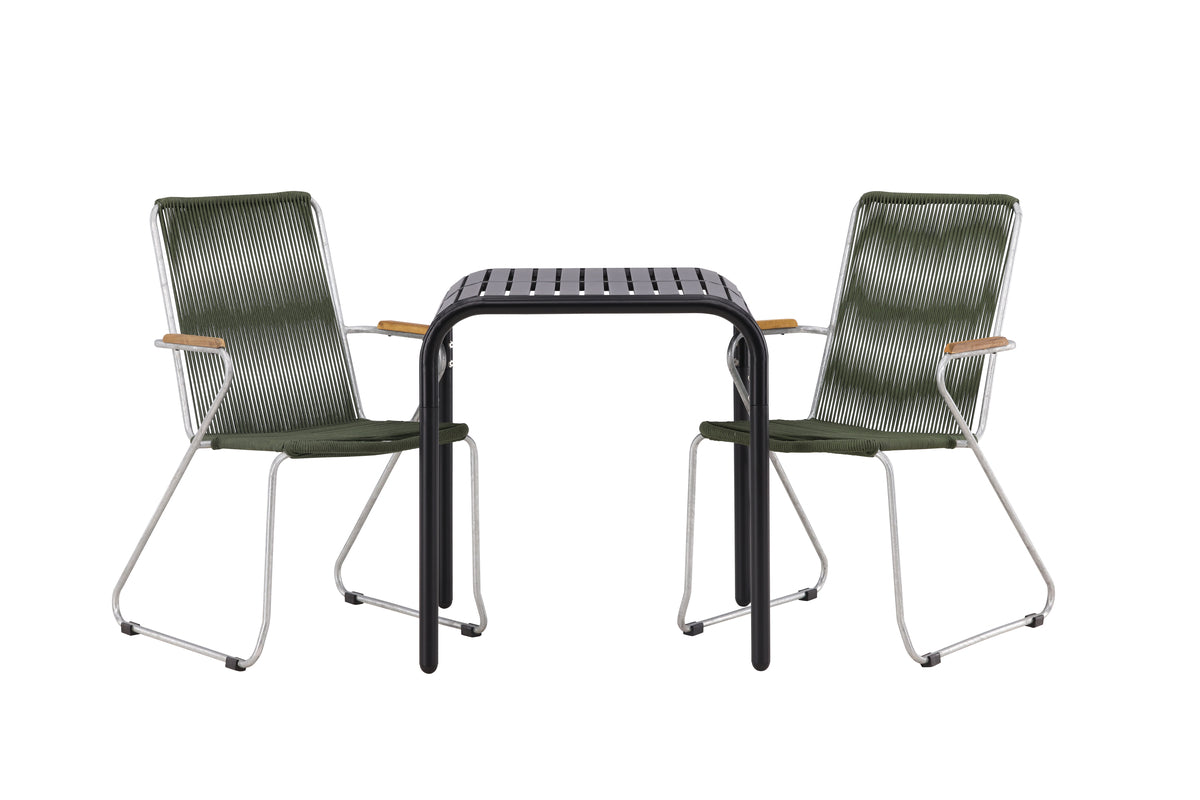 Cafébord 70 x 70 Sort + Spisebordsstol 2-pak Grøn
