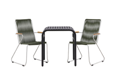 Cafébord 70 x 70 Sort + Spisebordsstol 2-pak Grøn