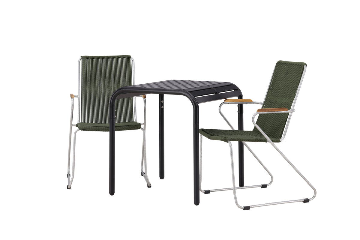 Cafébord 70 x 70 Sort + Spisebordsstol 2-pak Grøn