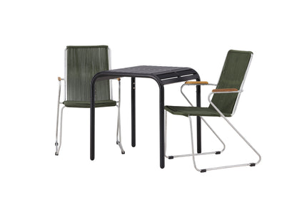 Cafébord 70 x 70 Sort + Spisebordsstol 2-pak Grøn