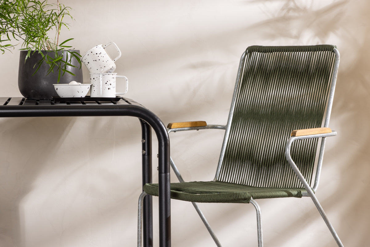 Cafébord 70 x 70 Sort + Spisebordsstol 2-pak Grøn