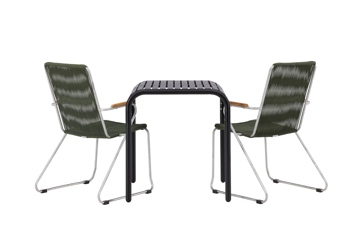 Cafébord 70 x 70 Sort + Spisebordsstol 2-pak Grøn