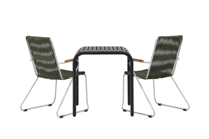 Cafébord 70 x 70 Sort + Spisebordsstol 2-pak Grøn