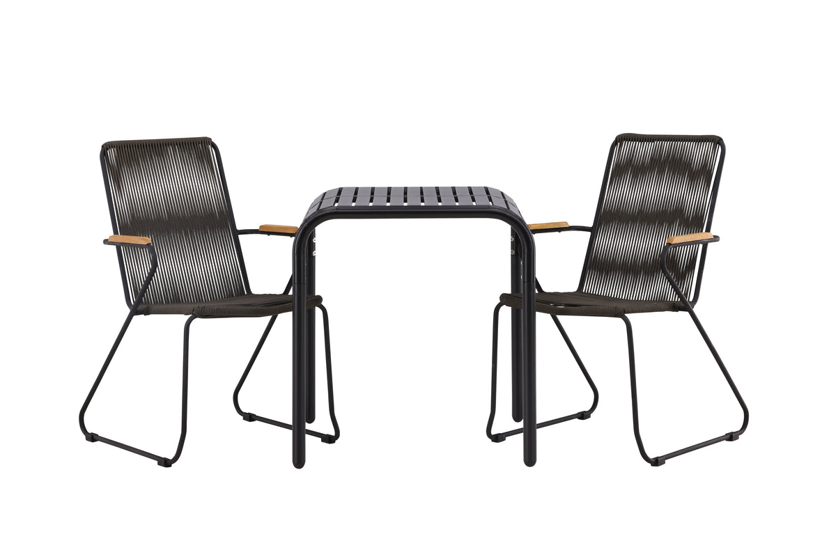 Cafébord 70 x 70 Sort + Spisebordsstol 2-pak Mørkegrå