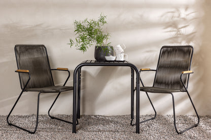 Cafébord 70 x 70 Sort + Spisebordsstol 2-pak Mørkegrå