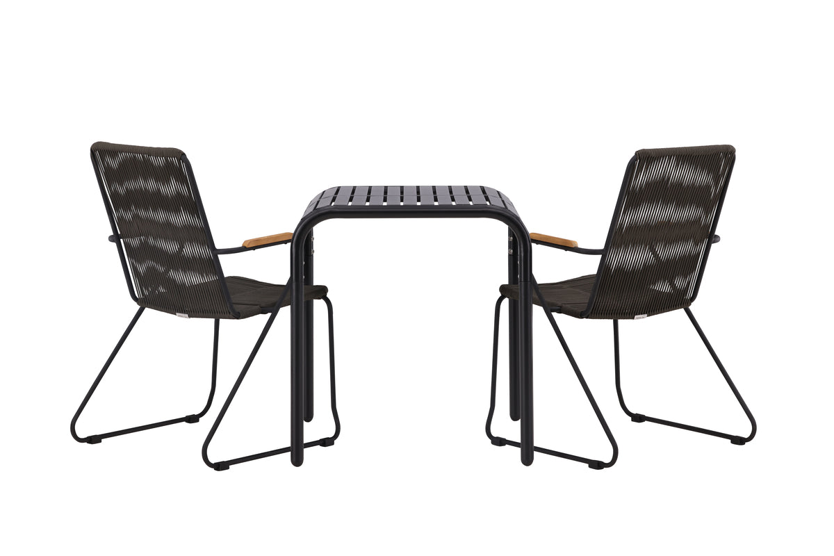 Cafébord 70 x 70 Sort + Spisebordsstol 2-pak Mørkegrå