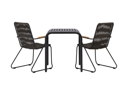 Cafébord 70 x 70 Sort + Spisebordsstol 2-pak Mørkegrå