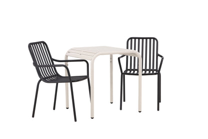 Cafébord 70 x 70 Beige + Spisebordsstol 2-pak Sort