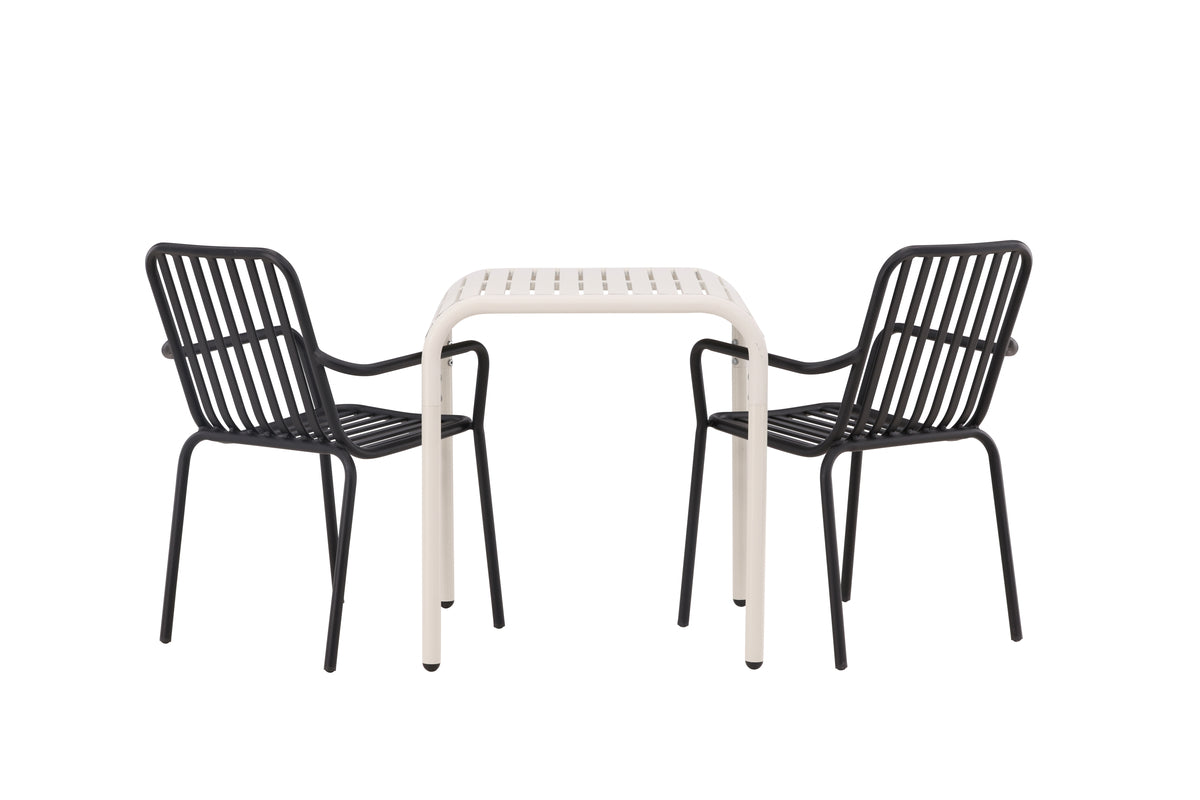 Cafébord 70 x 70 Beige + Spisebordsstol 2-pak Sort