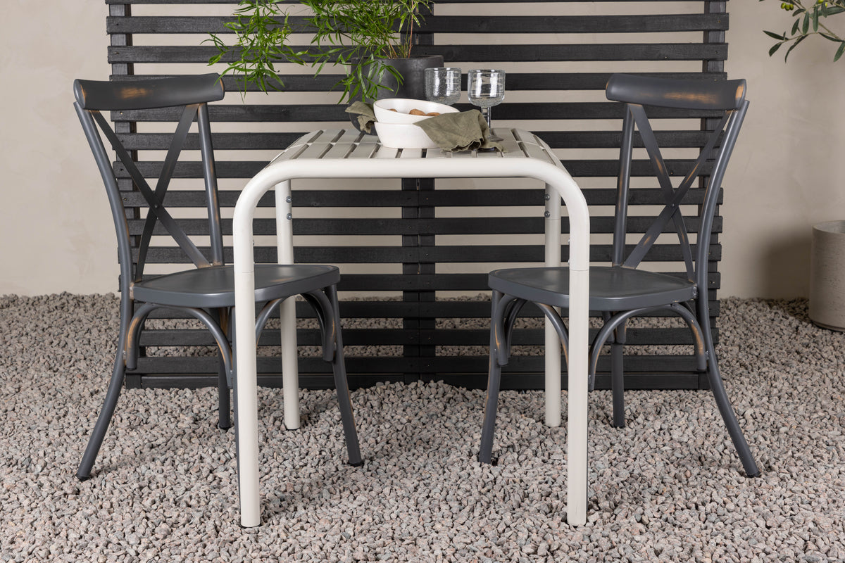 Cafébord 70 x 70 Beige + Spisebordsstol 2-pak Mørkegrå