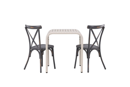 Cafébord 70 x 70 Beige + Spisebordsstol 2-pak Mørkegrå