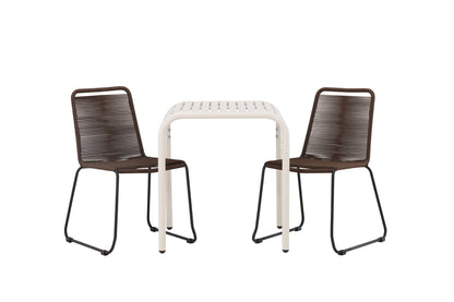 Cafébord 70 x 70 Beige + Spisebordsstol 2-pak Brun/Sort