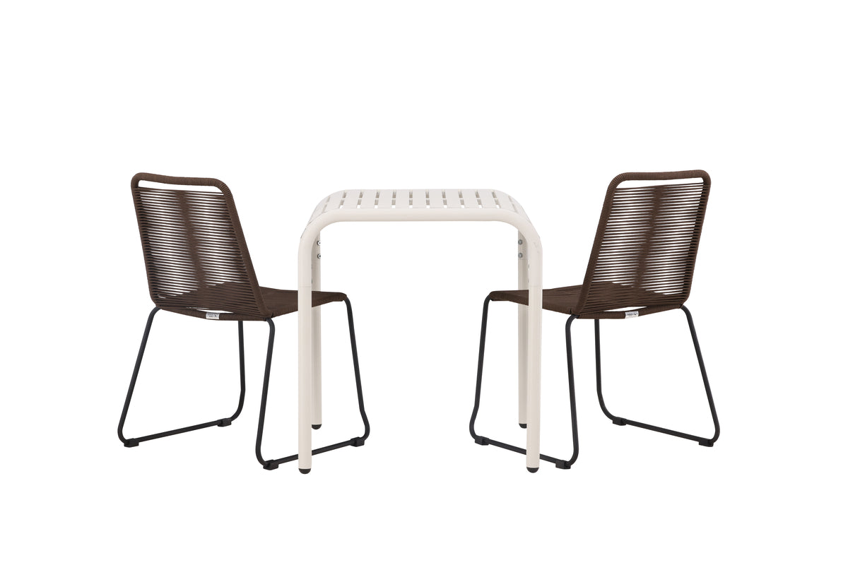 Cafébord 70 x 70 Beige + Spisebordsstol 2-pak Brun/Sort