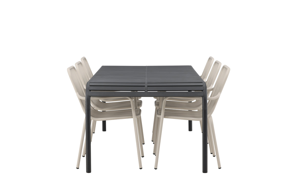 Borneo & Peking Rektangulært Spisebord 100 x 200 Antracit + Spisestole 2-pak Beige