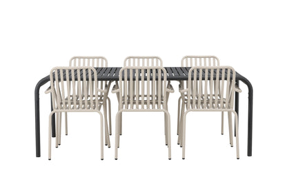 Borneo & Peking Rektangulært Spisebord 100 x 200 Antracit + Spisestole 2-pak Beige