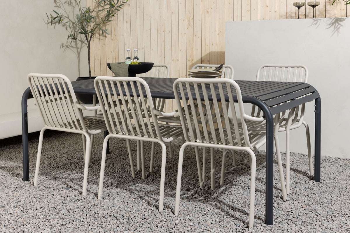 Borneo & Peking Rektangulært Spisebord 100 x 200 Antracit + Spisestole 2-pak Beige