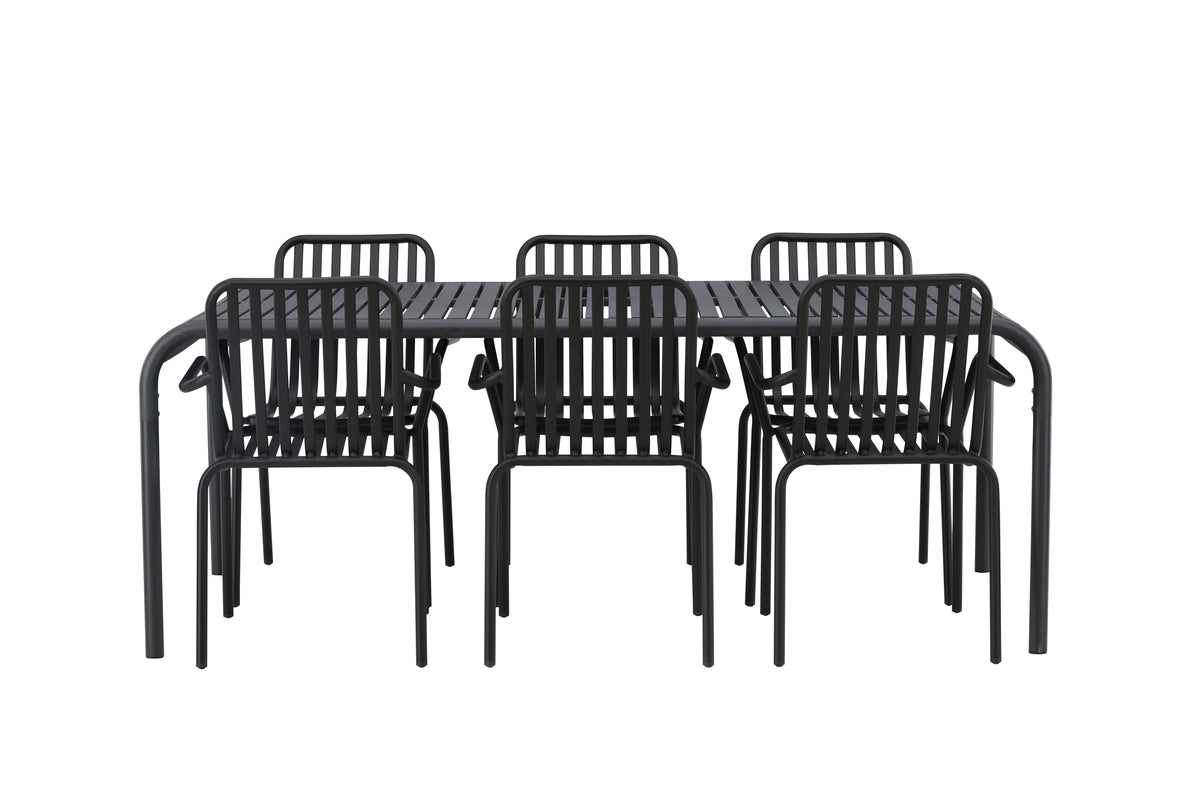 Borneo & Peking Rektangulært Spisebord 100 x 200 Antracit + Spisestole 2-pak Sort