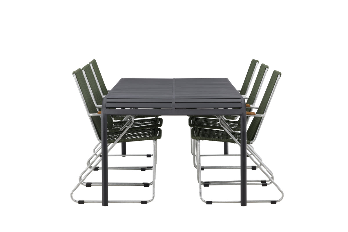 Rektangulært spisebord 200 x 100 Sort + Spisebordsstol 2-pak Grøn