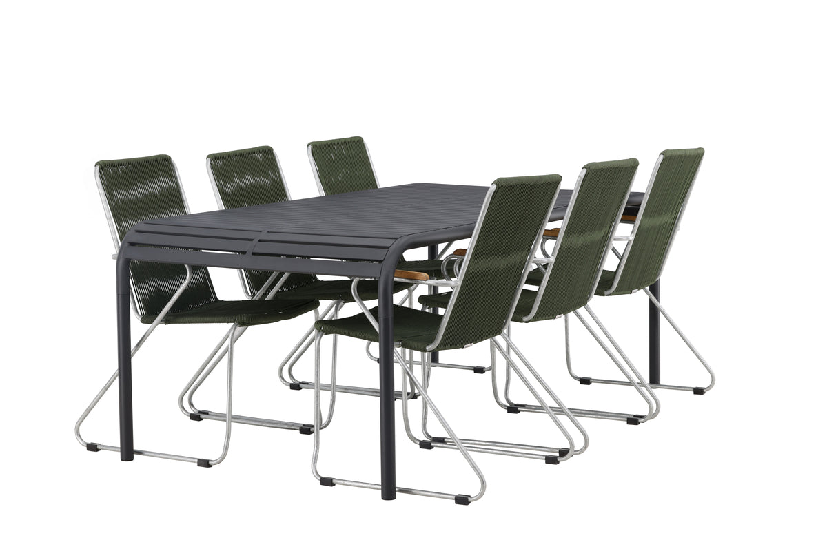 Rektangulært spisebord 200 x 100 Sort + Spisebordsstol 2-pak Grøn