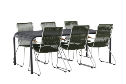 Rektangulært spisebord 200 x 100 Sort + Spisebordsstol 2-pak Grøn