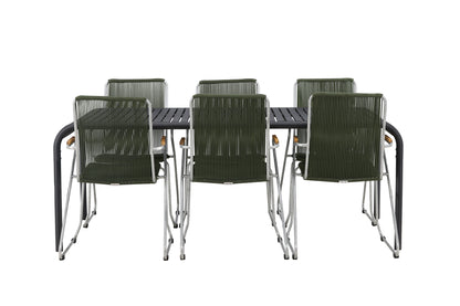 Rektangulært spisebord 200 x 100 Sort + Spisebordsstol 2-pak Grøn