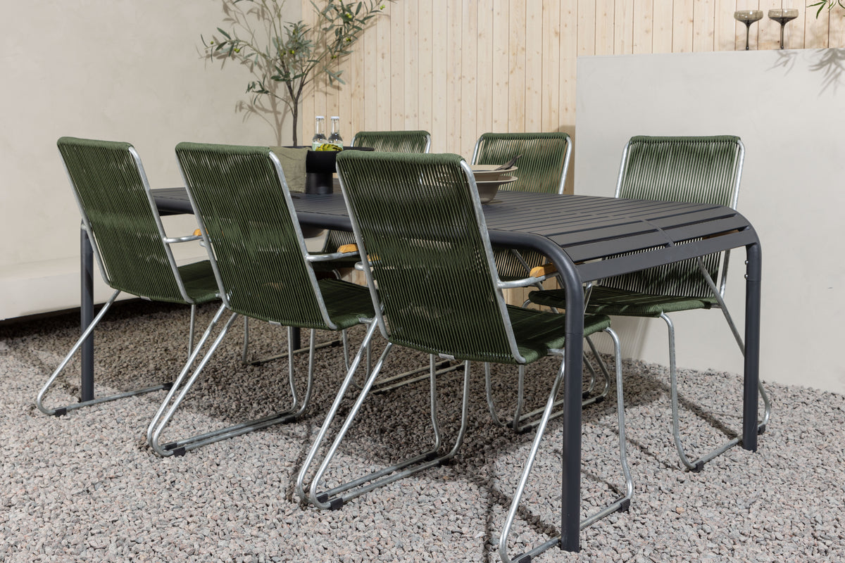 Rektangulært spisebord 200 x 100 Sort + Spisebordsstol 2-pak Grøn