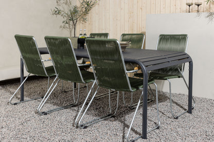 Rektangulært spisebord 200 x 100 Sort + Spisebordsstol 2-pak Grøn