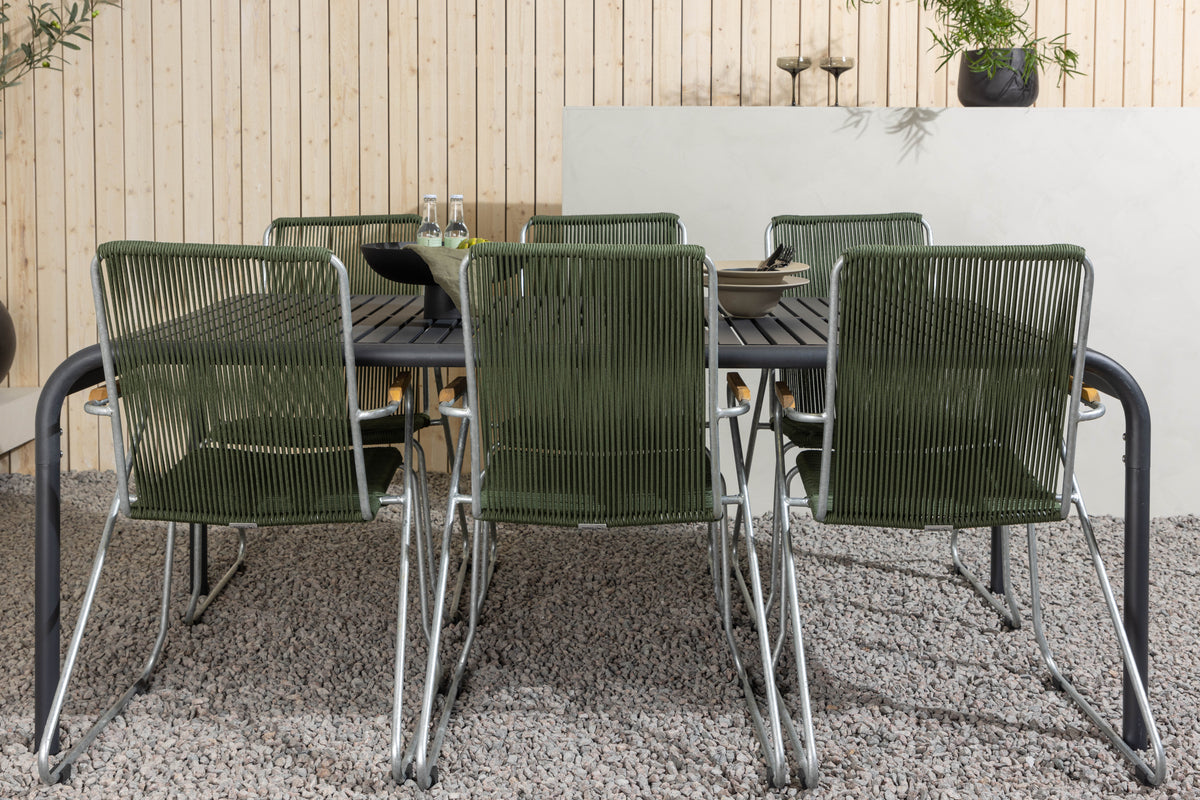 Rektangulært spisebord 200 x 100 Sort + Spisebordsstol 2-pak Grøn