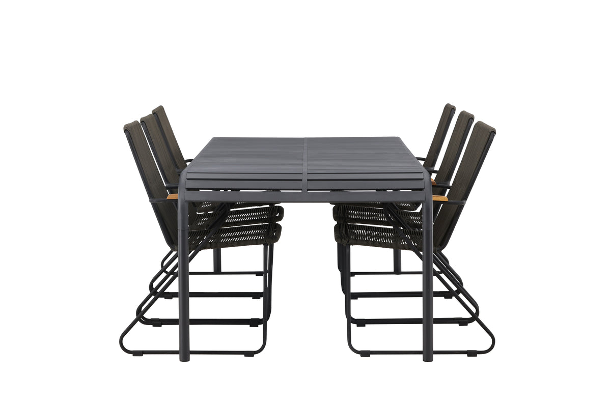 Borneo & Bois Rektangulært Spisebord 200 x 100 Sort + Spisebordsstole 2-pak Mørkegrå