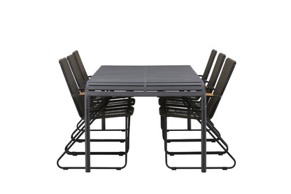 Borneo & Bois Rektangulært Spisebord 200 x 100 Sort + Spisebordsstole 2-pak Mørkegrå