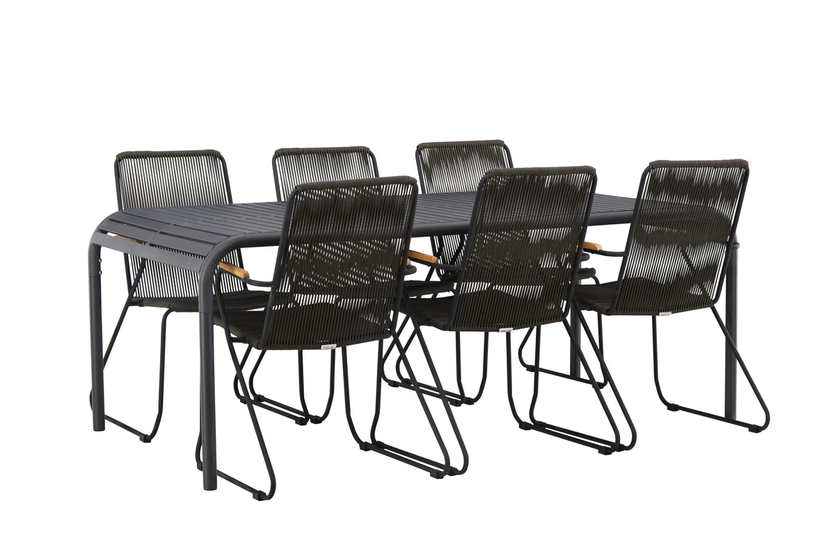 Borneo & Bois Rektangulært Spisebord 200 x 100 Sort + Spisebordsstole 2-pak Mørkegrå