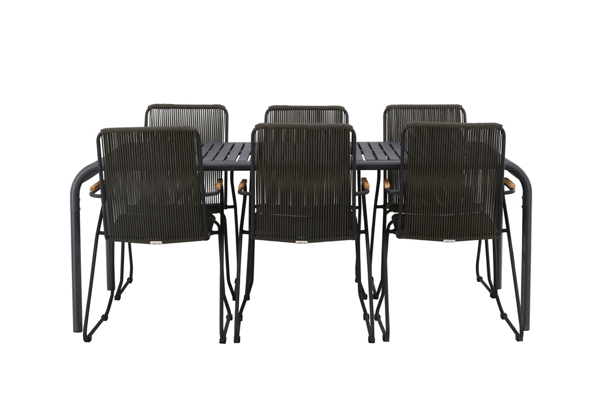 Borneo & Bois Rektangulært Spisebord 200 x 100 Sort + Spisebordsstole 2-pak Mørkegrå