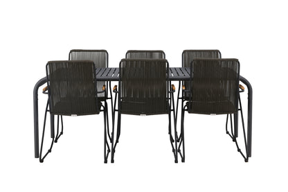 Borneo & Bois Rektangulært Spisebord 200 x 100 Sort + Spisebordsstole 2-pak Mørkegrå