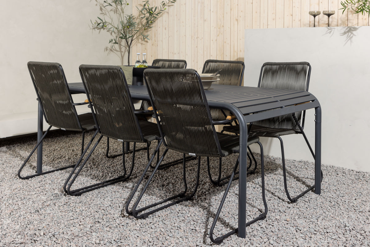 Borneo & Bois Rektangulært Spisebord 200 x 100 Sort + Spisebordsstole 2-pak Mørkegrå