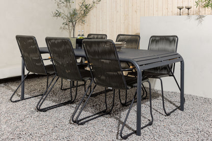 Borneo & Bois Rektangulært Spisebord 200 x 100 Sort + Spisebordsstole 2-pak Mørkegrå